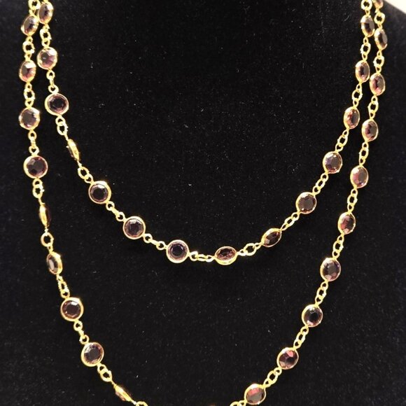 Beautiful Purple Swarovski Crystal Gold Filled Necklace 30" Long swan logo - Picture 4 of 11